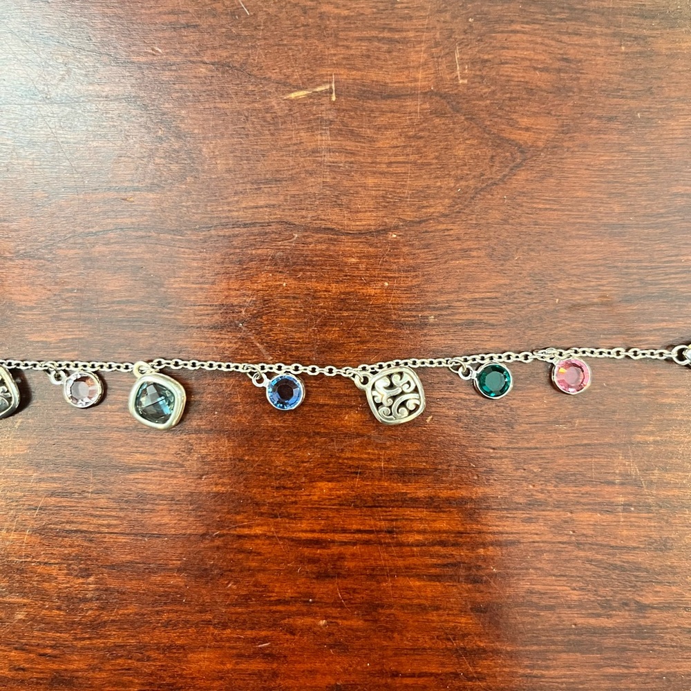 Brighton Silver Charm Bracelet/Anklet with Multi-Color Gems - Picture 3 of 3